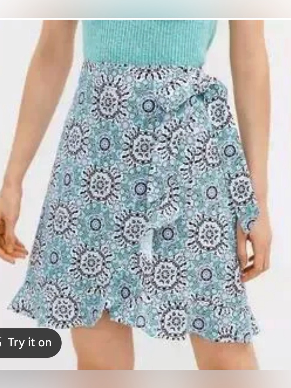 LOFT Petite Skirt Patterned Blue, White, Turquoise Size 00P Waist 14” EUC